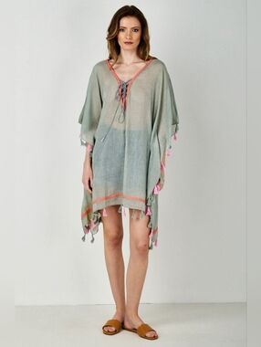 Z&L Tassel-Trim Swim Cover-Up Kaftan One Size